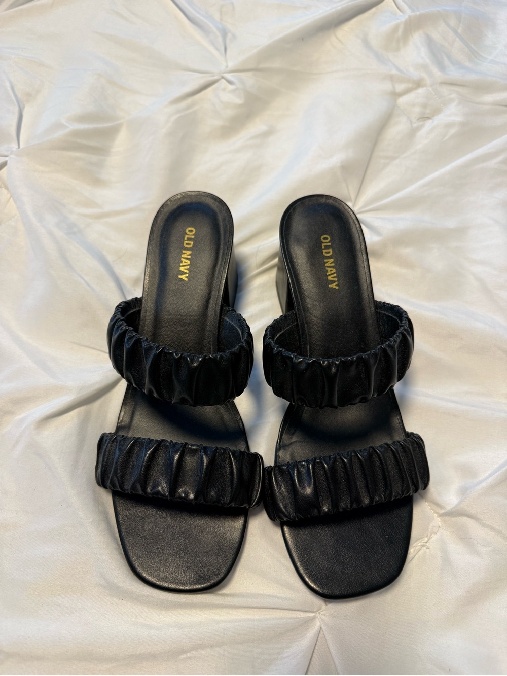 Old Navy Black Ruched Double-Strap Slide Mules